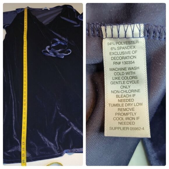 Boutique  Evening Blue Velvet Short Sleeve Wrap Midi Dress Women's Plus Size 1X - Picture 12 of 13